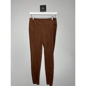 Sundance Luxe Dreams Faux Suede Leggings Pants 2 Ankle-Zip Pull On Stretch Brown